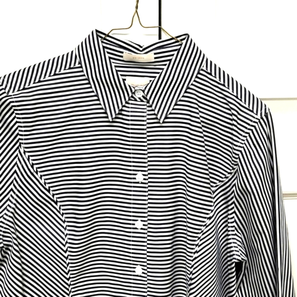 Chico's Black + White Pinstriped Shirt